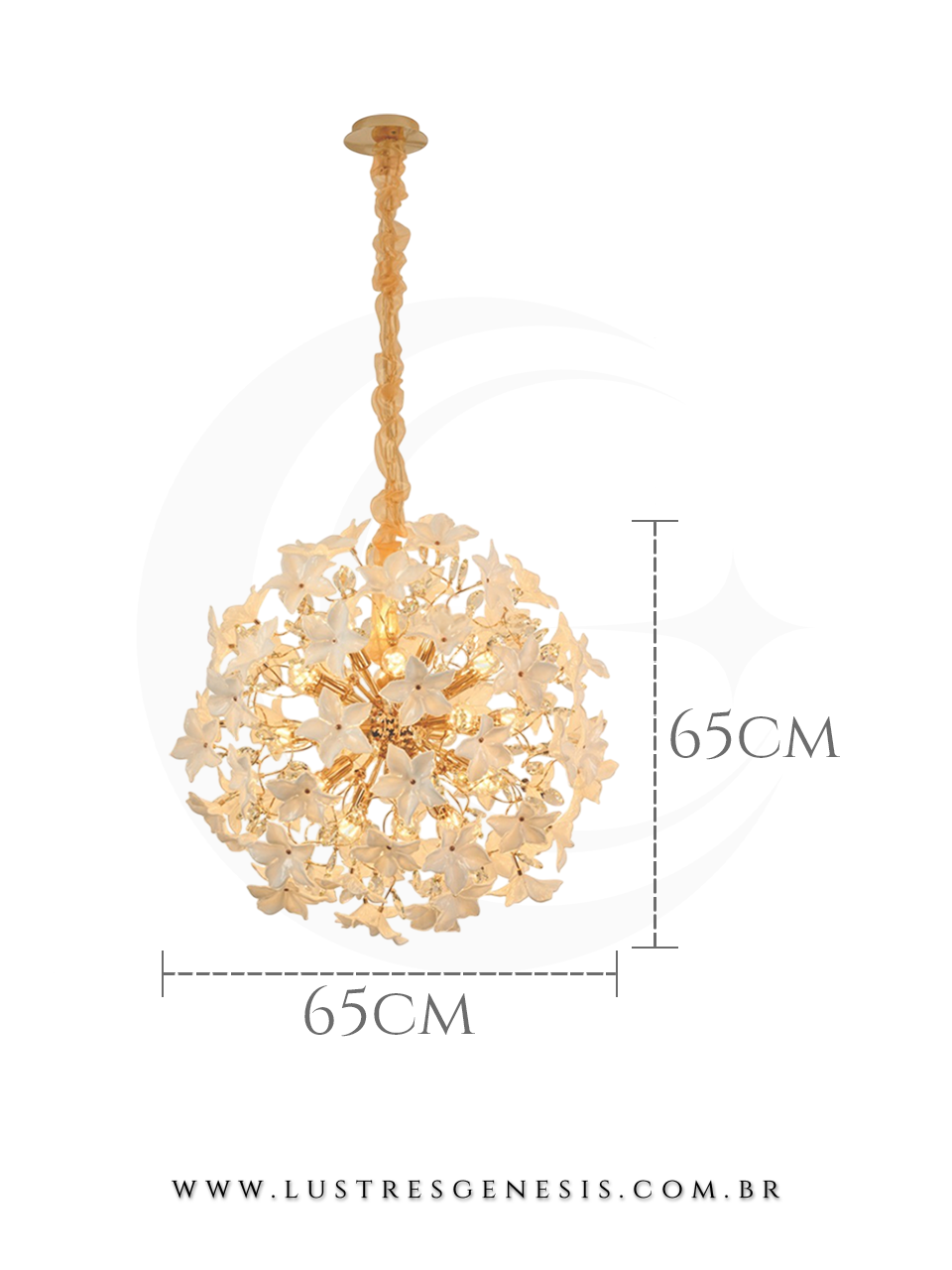 Lustre Pendente Moderno Metal e Cristal DCD06236 Dourado 65cm E14, Sala de Jantar, Mesa Sala de Jantar, Sala de Estar, Cozinha